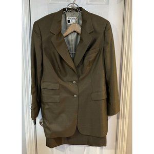 Escada Wool Silk 2 Piece Skirt Dress Suit Womens Size 42 Olive Green